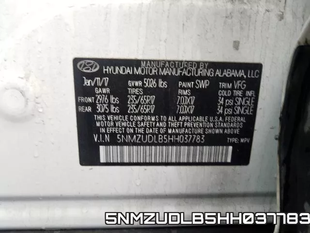 5NMZUDLB5HH037783 фото 2
