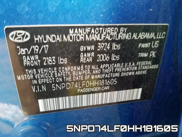 5NPD74LF0HH181605 фото 2