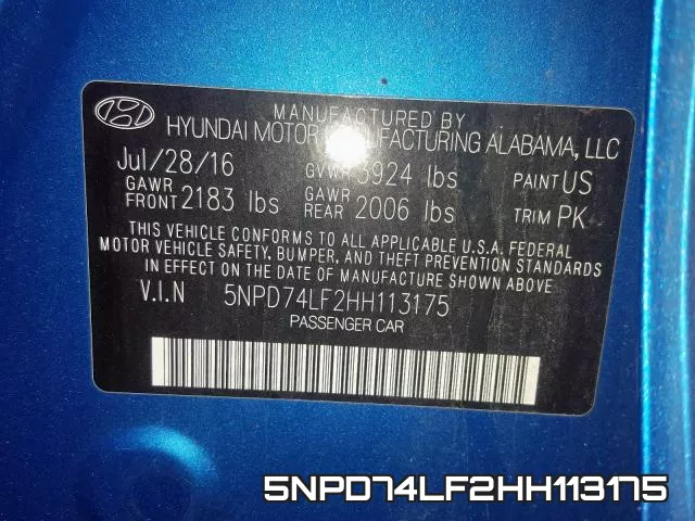 5NPD74LF2HH113175 фото 2