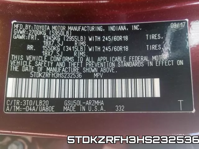5TDKZRFH3HS232536 фото 2