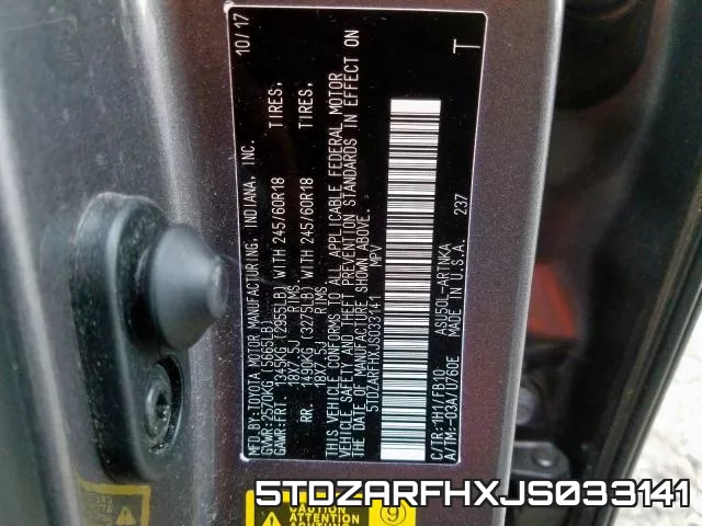 5TDZARFHXJS033141 фото 2