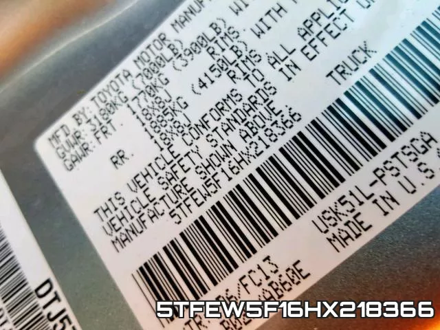 5TFEW5F16HX218366 фото 2