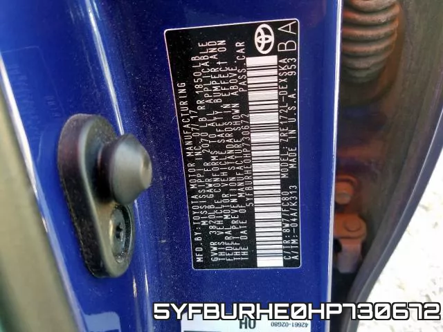 5YFBURHE0HP730672 фото 2