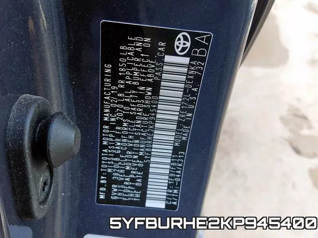5YFBURHE2KP945400 фото 2