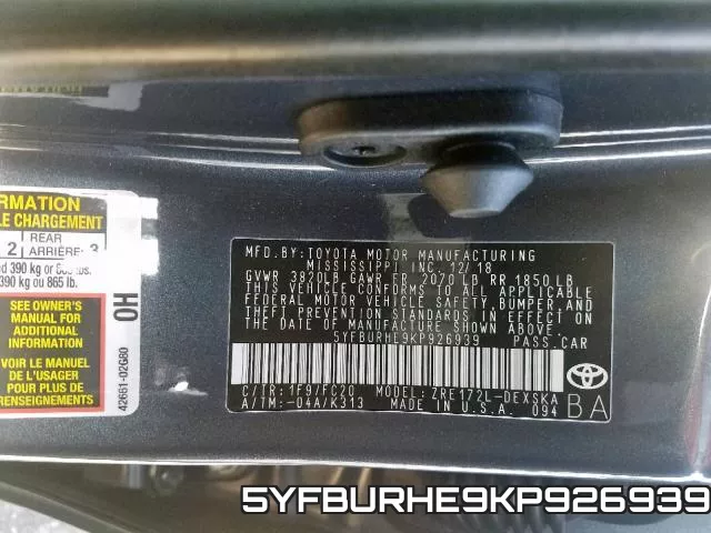 5YFBURHE9KP926939 фото 2