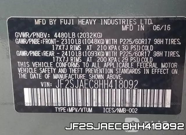 JF2SJAEC8HH418092 фото 10