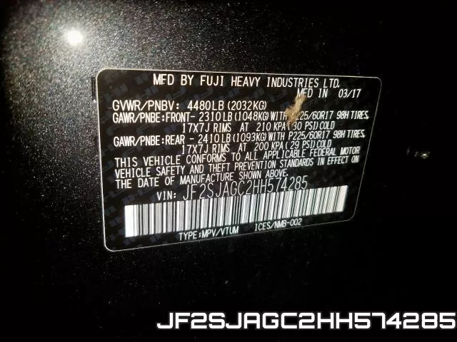 JF2SJAGC2HH574285 фото 2