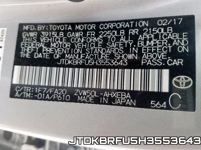 JTDKBRFU5H3553643 фото 2