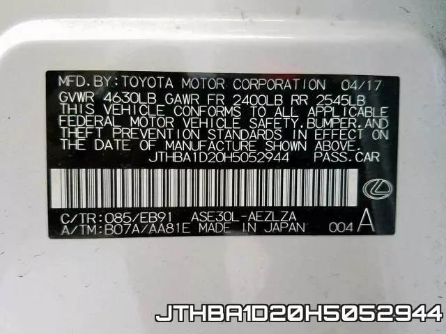 JTHBA1D20H5052944 фото 2