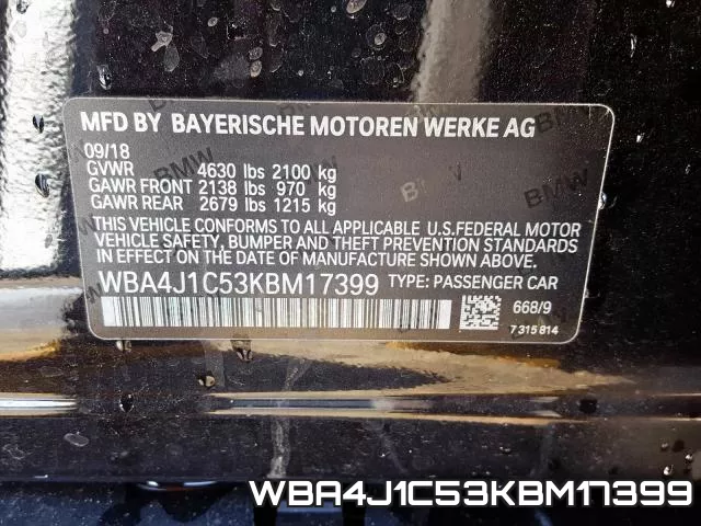 WBA4J1C53KBM17399 фото 2