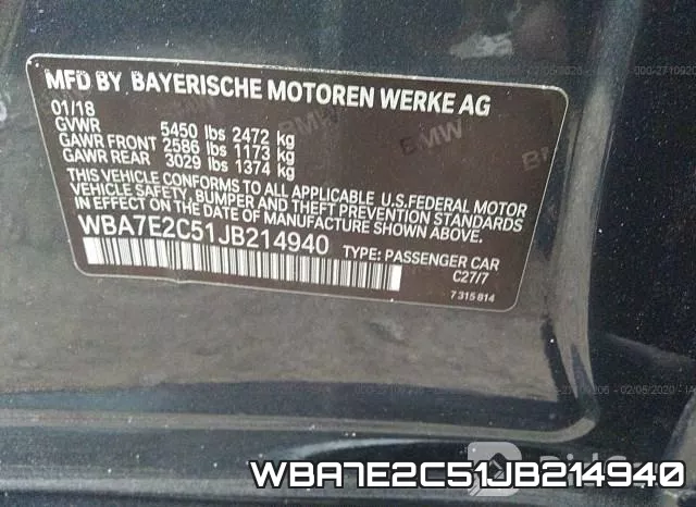 WBA7E2C51JB214940 фото 10