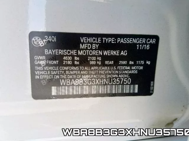 WBA8B3G3XHNU35750 фото 2