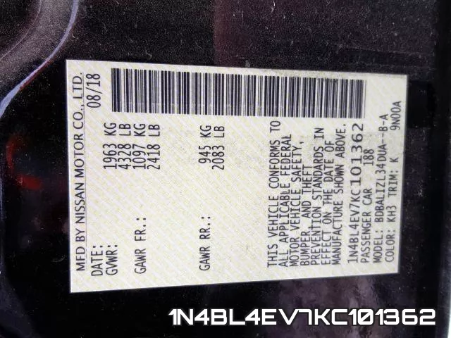 1N4BL4EV7KC101362 фото 2