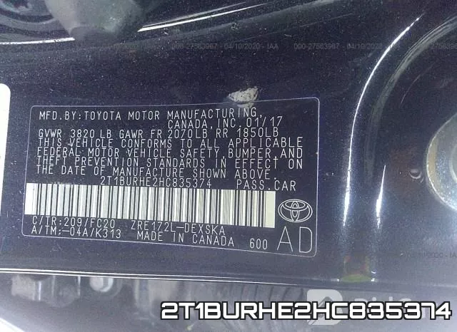 2T1BURHE2HC835374 фото 10