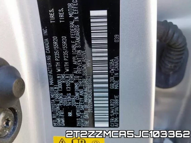 2T2ZZMCA5JC103362 фото 2