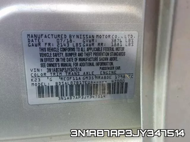 3N1AB7AP3JY347514 фото 2
