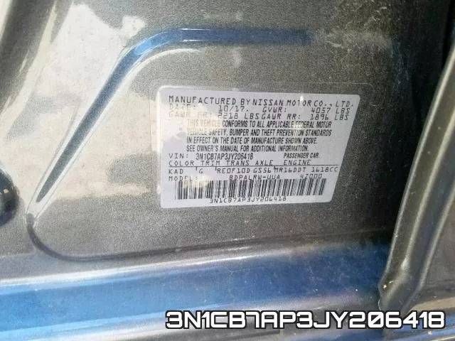 3N1CB7AP3JY206418 фото 2