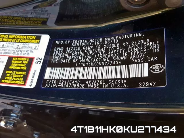 4T1B11HK0KU277434 фото 2