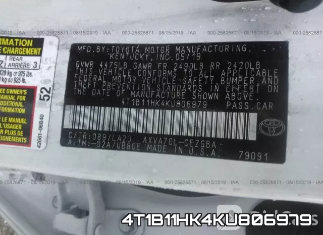 4T1B11HK4KU806979 фото 10