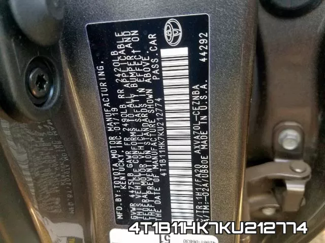 4T1B11HK7KU212774 фото 2