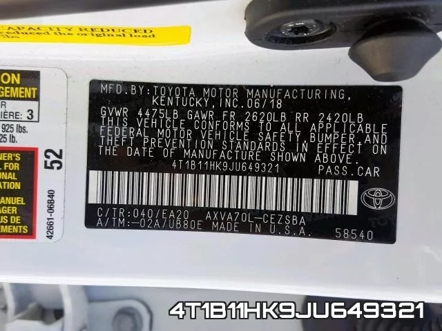 4T1B11HK9JU649321 фото 2