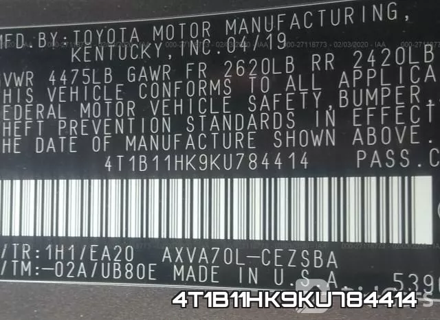 4T1B11HK9KU784414 фото 10
