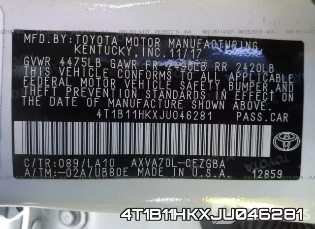 4T1B11HKXJU046281 фото 10