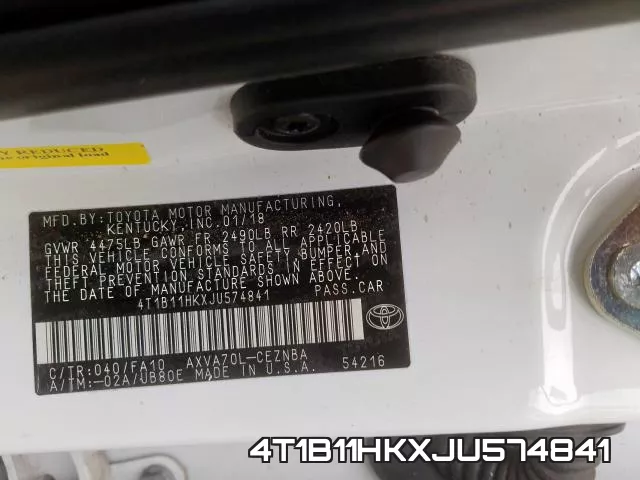 4T1B11HKXJU574841 фото 2