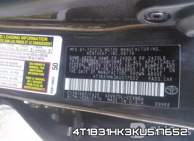 4T1B31HK3KU517652 фото 10