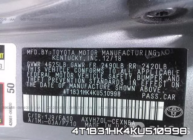 4T1B31HK4KU510998 фото 10