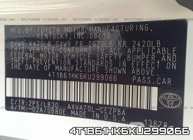 4T1B61HK6KU299066 фото 10