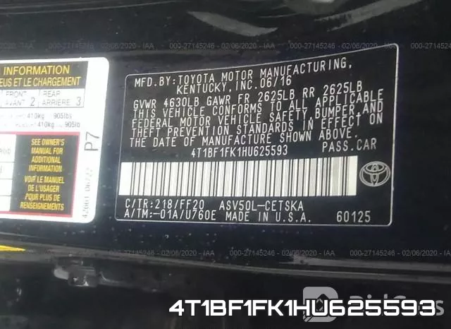 4T1BF1FK1HU625593 фото 10