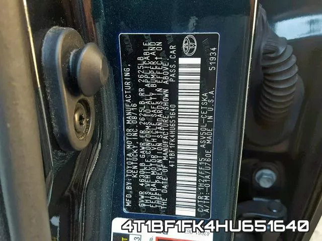 4T1BF1FK4HU651640 фото 2