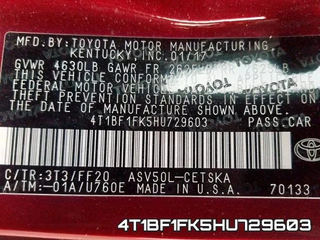 4T1BF1FK5HU729603 фото 2