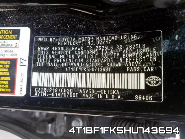 4T1BF1FK5HU743694 фото 2