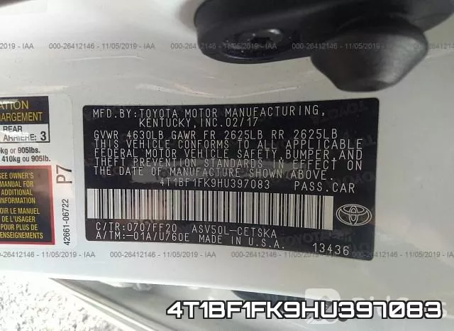 4T1BF1FK9HU397083 фото 10