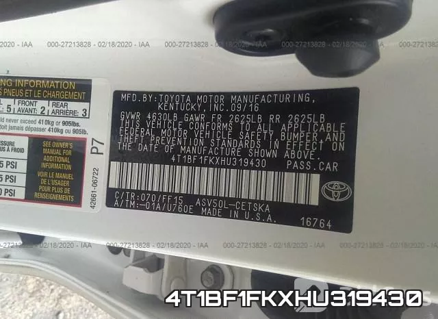 4T1BF1FKXHU319430 фото 10