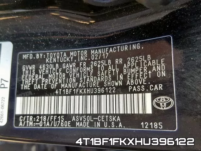 4T1BF1FKXHU396122 фото 2
