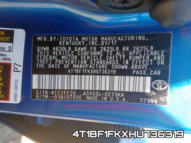 4T1BF1FKXHU736319 фото 2