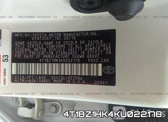 4T1BZ1HK4KU022178 фото 10