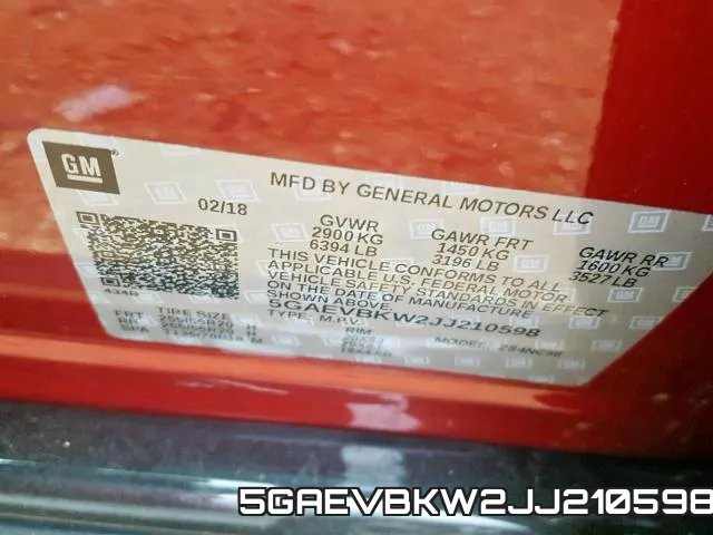 5GAEVBKW2JJ210598 фото 2