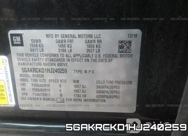 5GAKRCKD1HJ240259 фото 10