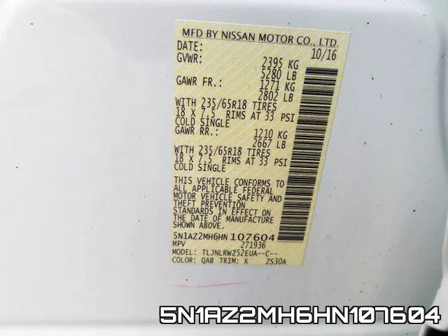 5N1AZ2MH6HN107604 фото 2