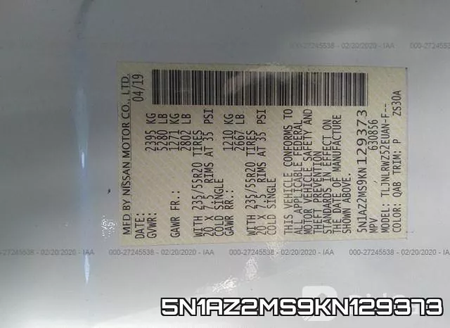 5N1AZ2MS9KN129373 фото 10