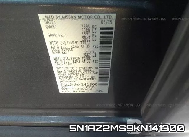 5N1AZ2MS9KN141300 фото 10
