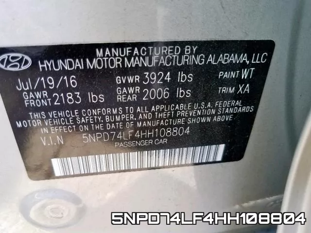 5NPD74LF4HH108804 фото 2