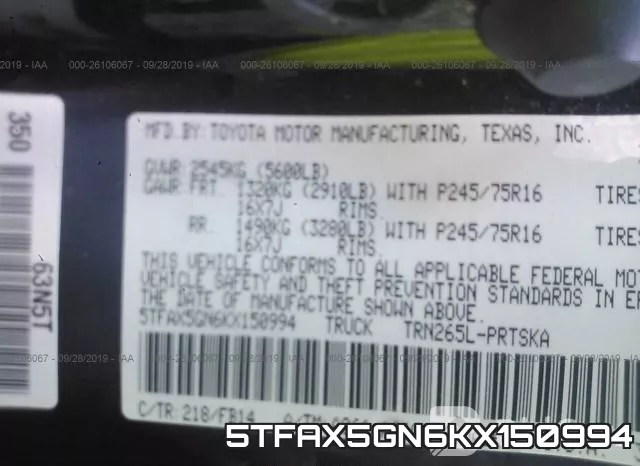 5TFAX5GN6KX150994 фото 10