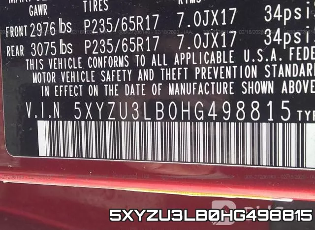 5XYZU3LB0HG498815 фото 10