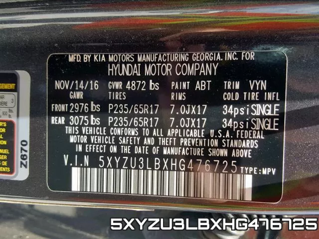 5XYZU3LBXHG476725 фото 2