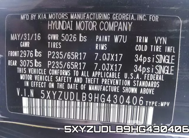 5XYZUDLB9HG430406 фото 10